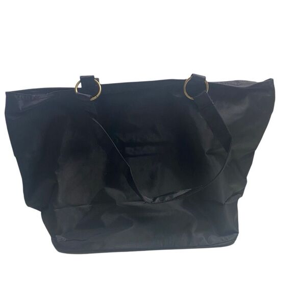 Black & Gold French Cities embroidered Shoulder Bag Carryall Zipper Closure - Picture 2 of 9